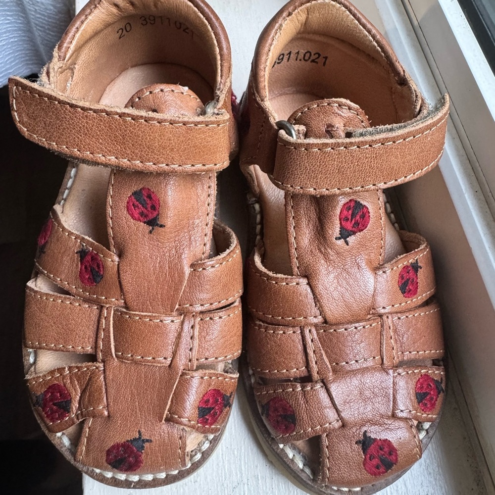 Embroidered ladybird sandals